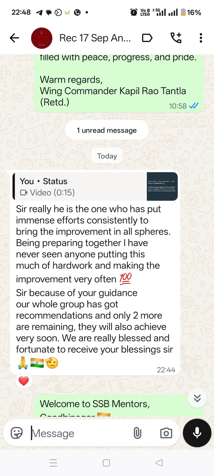 SSB Mentors student testimonial